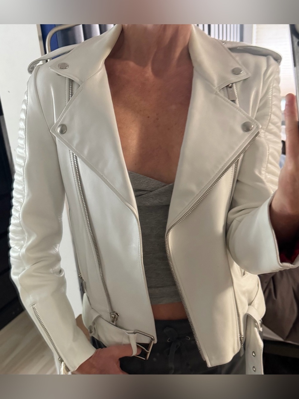 ANINE BING CASSIDY LEATHER JACKET White, Size XS